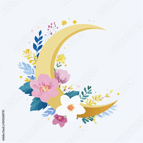 Fresh Start Islamic New Year Banner with Flowers and Crescent