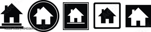 Collection of house icons in various black and white formats