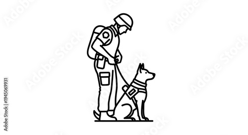 Military handler with service dog, tactical vest, K9 unit, security, police dog, training, partnership