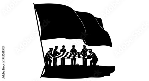 Military Funeral Honor Guard Carrying Casket Under American Flag Silhouette