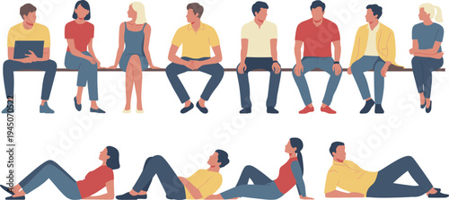 Vector Illustration of Diverse Group of Young Men and Women Using Mobile Phones and Standing in Casual Clothing Isolated on White Background for Communication Concept