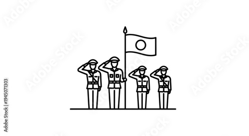 Military Salute Flag Raising Line Art Icon