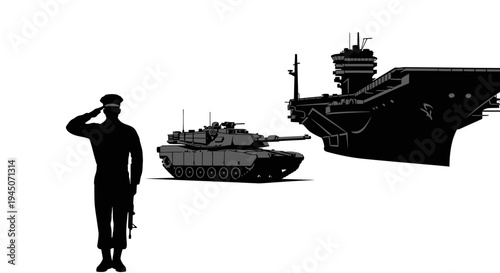 Military Salute: Soldier, Tank, and Aircraft Carrier - Power and Defense