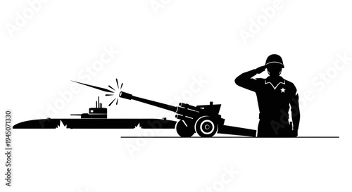 Military Salute, Submarine, and Artillery Gun Silhouette