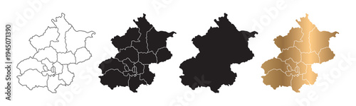 Vector maps of Beijing, China, in various styles, with black and gold lines.