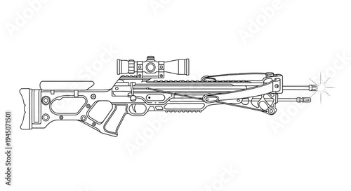 Modern Tactical Crossbow with Scope - Line Art Illustration