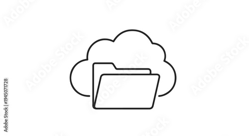 Modern Minimalist Cloud Storage and File Management Vector Icon Outline Isolated on White