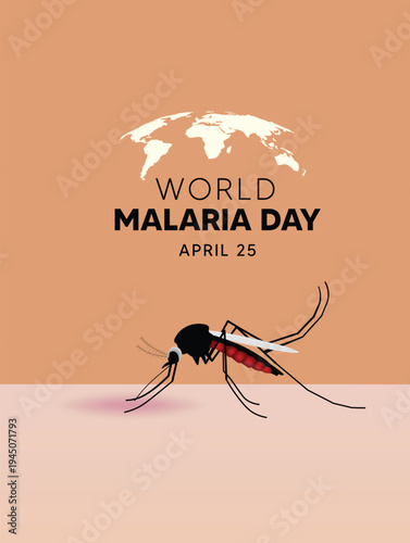 World Malaria Day poster with mosquito spreading disease global health awareness campaign