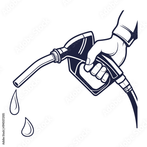Black and white gas pump nozzle with a hand