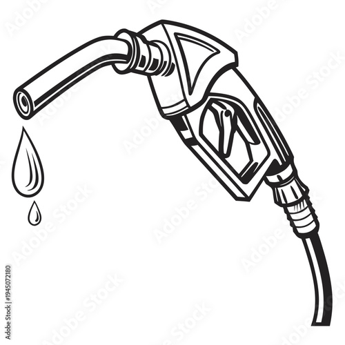 Black gas pump nozzle with dripping fuel drops