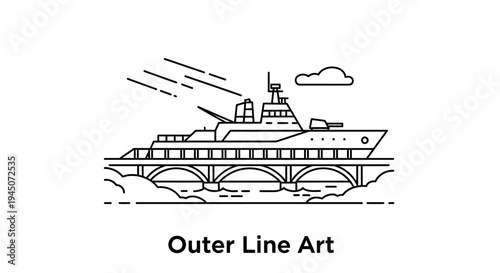 Modern Yacht Sailing Over Arch Bridge with Clouds and Smoke Trails