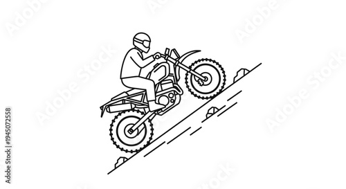 Motorcyclist riding dirt bike uphill on rocky terrain, extreme sports, off-road adventure