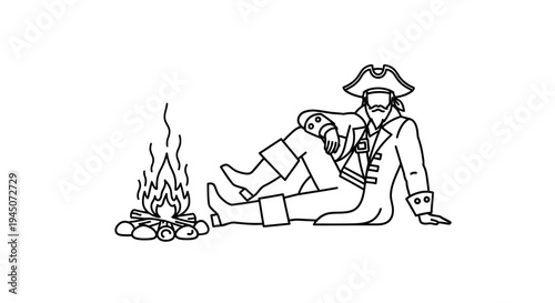 Pirate Resting by Campfire, Relaxing Outdoor Adventure, Nautical Lifestyle