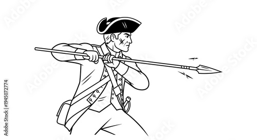 Revolutionary War Soldier Aiming Musket, Historical Reenactment, American Patriot