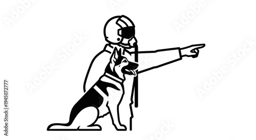 Police Officer with German Shepherd Dog Pointing Forward, K9 Unit