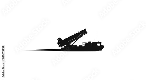 Silhouette of a Missile Launcher Truck in Motion, Military Vehicle, Army Equipment