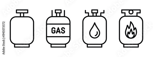 Gas Tank Icon, propane cylinder line symbol, fuel canister pictogram, petrol and LPG tank illustration, compressed methane outline, isolated vector design, energy and fuel concept.