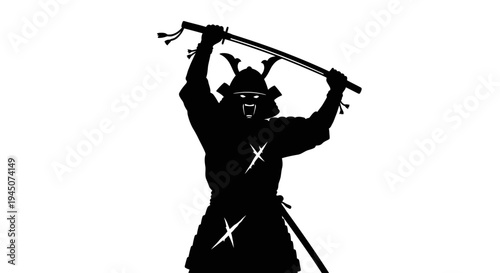 Silhouette of a Samurai Warrior in Action with Katana Sword