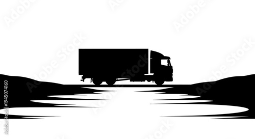 Silhouette of a Truck on a Road with Abstract Landscape