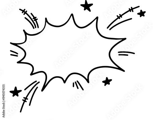 Handdrawn explosion icon with dynamic rays for comic covers, posters and stickers