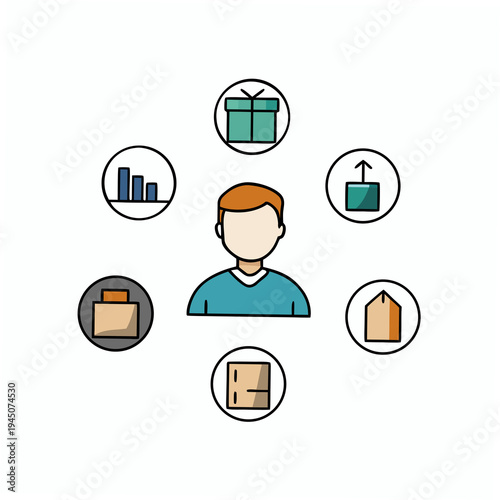 Set of 6 e-commerce icons vector, business and delivery symbols