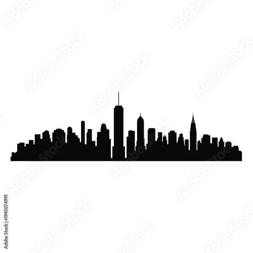 Silhouetted skyline of a modern city with prominent skyscrapers