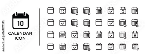 Tableau sur toile Calendar line icon set, scheduling and reminder calendar icons, minimalist black