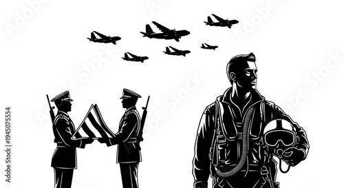 Pilot, Military Airplanes, and Flag Ceremony: Honoring Service and Patriotism