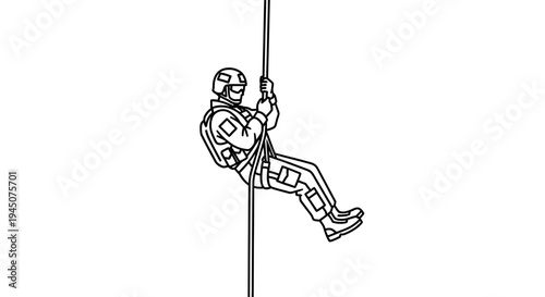 Soldier rappelling down rope, tactical gear, military training, action, descent, extreme sport