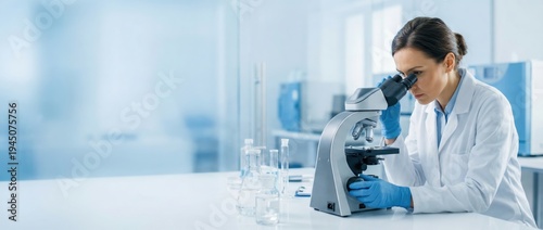 Laboratory research action by a scientist using a microscope modern science lab professional healthcare environment focused viewpoint innovation in medical research