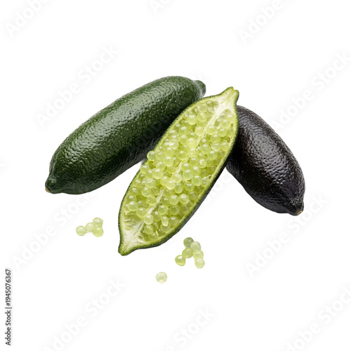 Finger Limes Tropical Fruit Caviar Healthy Food Slice on White Background, Vibrant