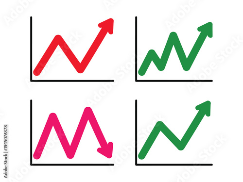 Line Graph Vector, four separate trend lines, data analysis charts, statistical patterns and metrics illustration