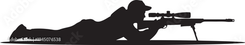 Black silhouette of a person lying down with a rifle
