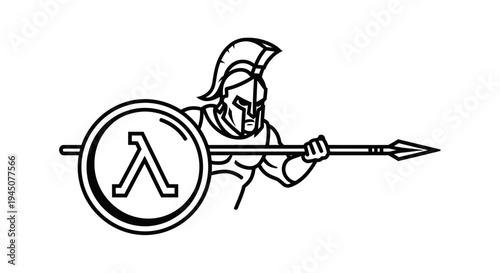 Spartan Warrior with Lambda Shield and Spear, Ancient Greek Warrior Icon