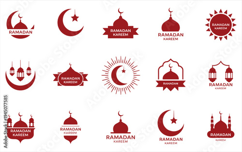Red ramadan kareem symbols and text islamic crescent