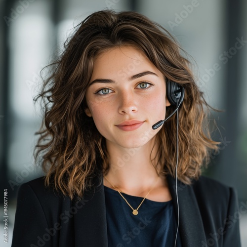 Professional Woman with Headset in Modern Office