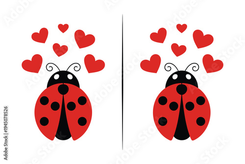 Flying Ladybug and Heart Vector, dotted polka dot pattern, spring illustration, ladybug symbol of luck, protection, resistance, and prosperity, also represents senseless violence, flat vector design.