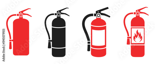 Fire Extinguisher Icon, workplace safety symbol, fire protection equipment, emergency signage illustration, industrial hazard prevention, firefighter tool vector, flat design isolated on white backgro
