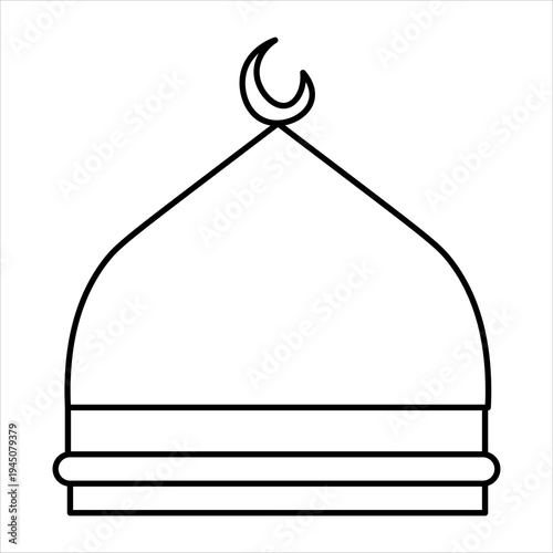 Outline drawing of a mosque dome with a crescent moon symbol, representing Islamic architecture and faith.