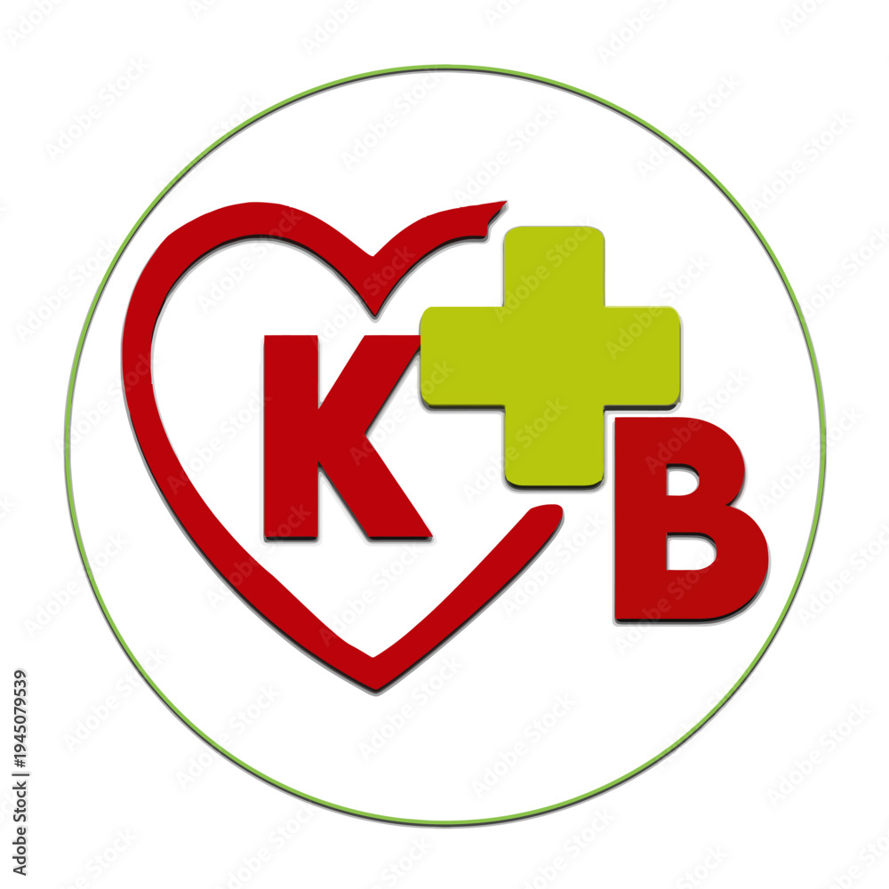 Obraz premium Healthcare Logo Design with Heart, Medical Cross, and KB Letters