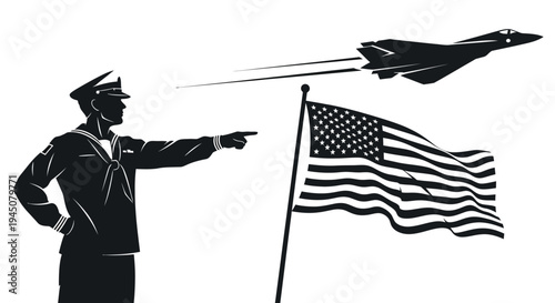 Us Navy Sailor Directs Fighter Jet Over American Flag
