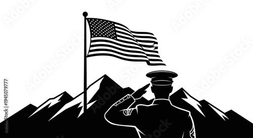Veteran Salutes American Flag Over Mountains - Symbol of Patriotism and Service