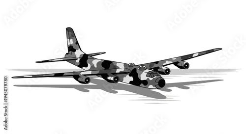 Vintage Camouflage Bomber Aircraft Flying with Shadow