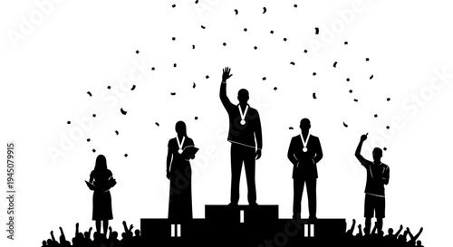 Winners Podium Celebration with Confetti and Medals