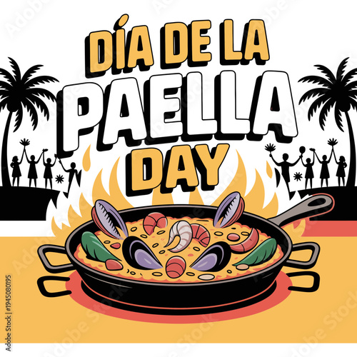 Paella vector illustration for Dia de la Paella Day celebration with colorful seafood