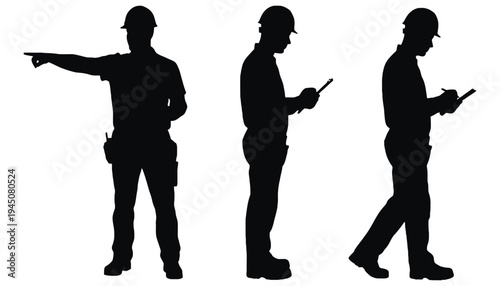 Worker silhouette vector illustration of three construction workers in hard hats
