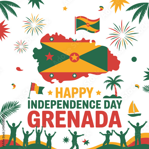 Grenada Independence Day celebration with colorful illustration and silhouettes