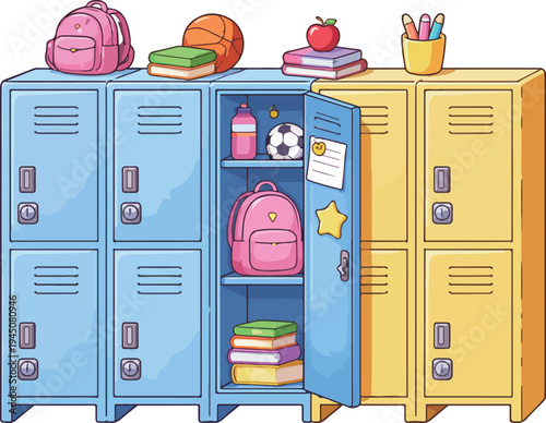 School Locker Illustration Classroom Storage Flat Vector Education