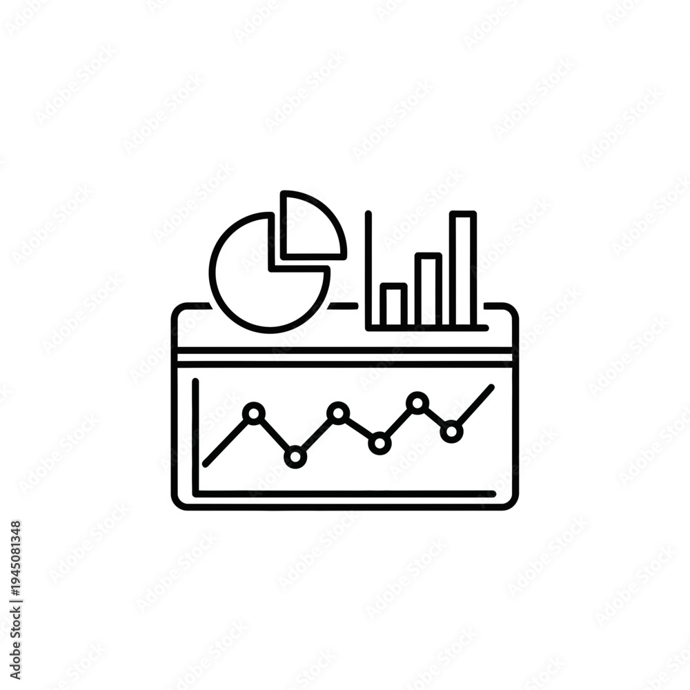 Obraz premium Business analytics dashboard icon with growth chart and data visualization outline