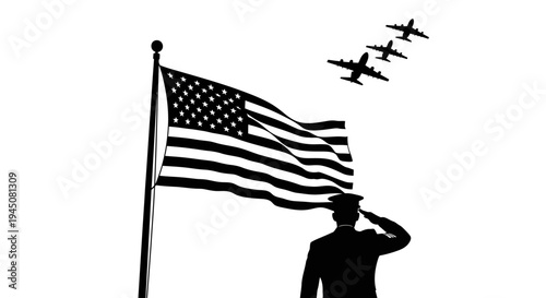 American Soldier Salutes Flag with Fighter Jets Flyover